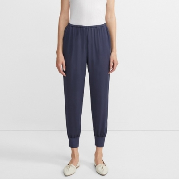 Theory | Women’s steel grey 100% silk Arai pull on jogger pants w/pockets size M - Picture 12 of 12